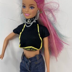 Barbie Doll Rainbow Leapord  Print Hair Head 2013 Funky Edgy Jeans Top Shoes